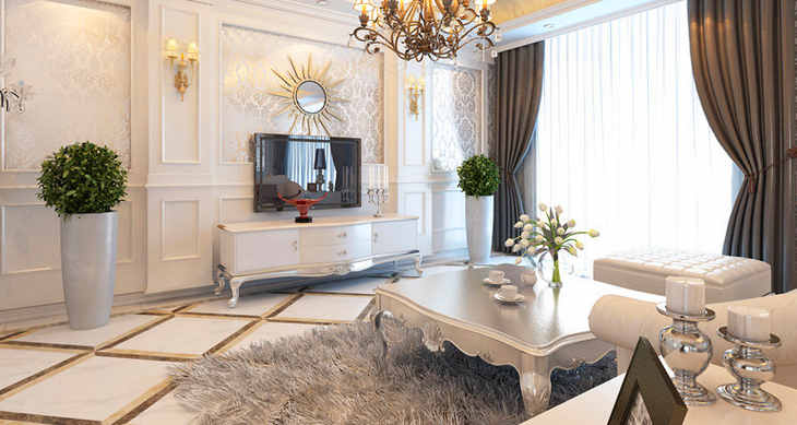 流行美式混搭风格白色客厅装修效果图